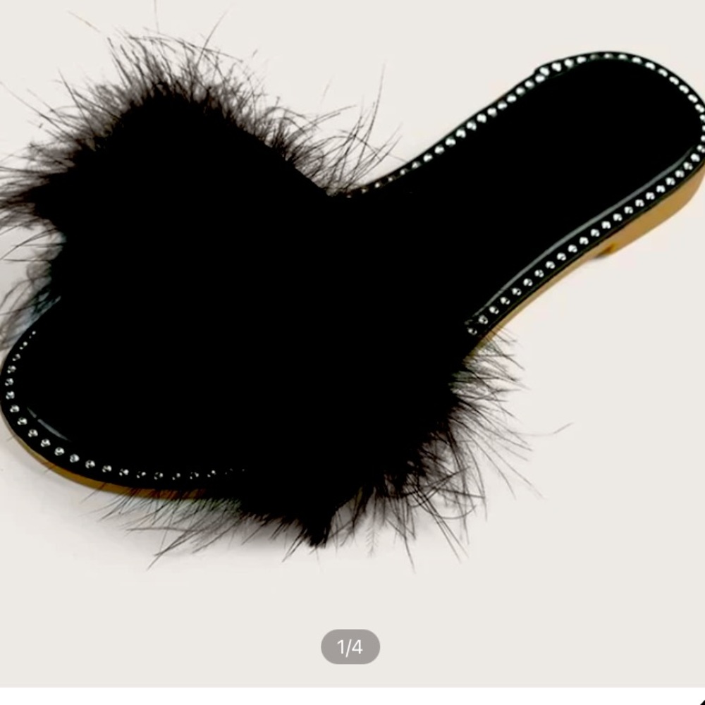 Black Fur Slides really cute!!